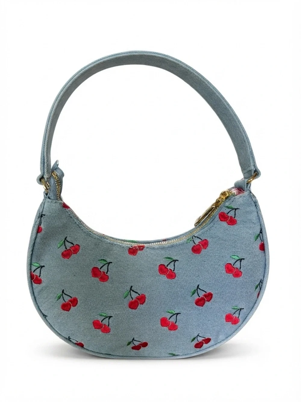 Betsey Johnson Light Denim Blue XONORTHY Cherry Shoulder Bag with Gold Hardware